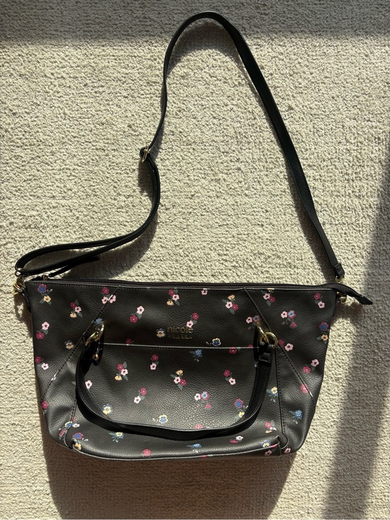 Nicole by Nicole Miller Handbags - Nicole by Nicole Miller Black Floral Shoulder Bag with Pink & Blue Accents